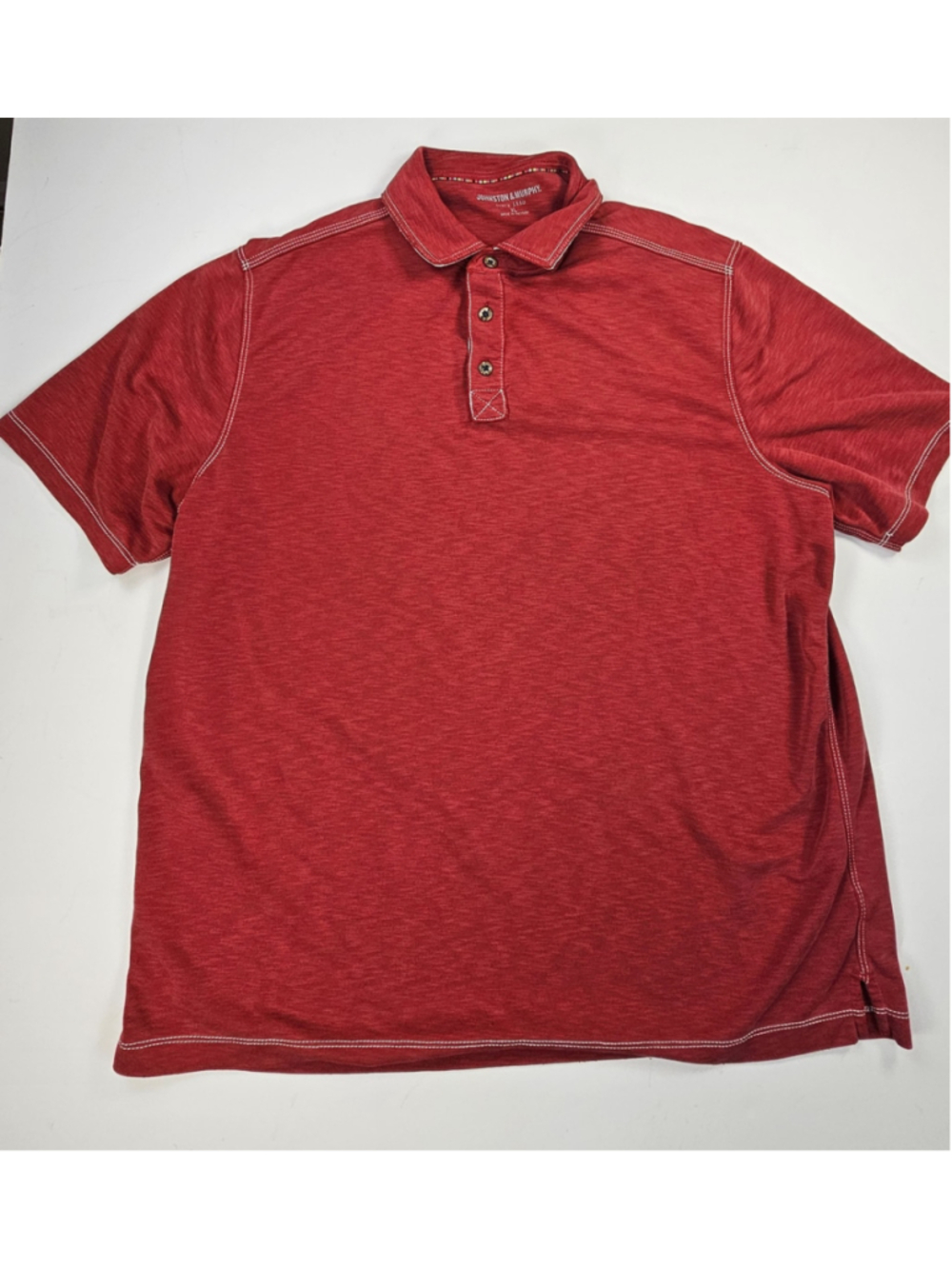 Johnston & Murphy Vintage Slub Polo Men XXL Red Modal Blend Contrast Stitch